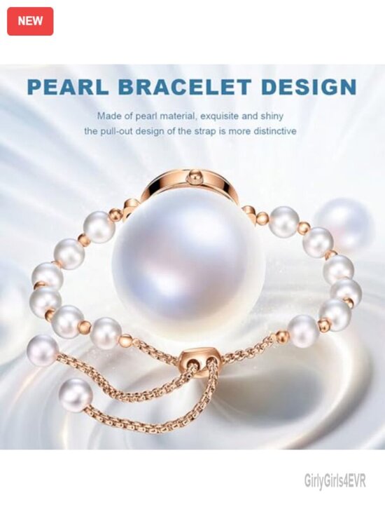 Elegant Pearl Bracelet Watch Women Small Round Dial Analog Quartz Waterproof
